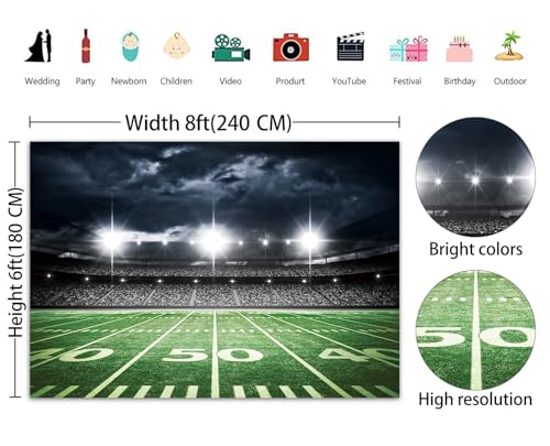 Football Field Backdrop Sports Stadium Photography Background Football Theme Birthday Party Decorations Banner Supplies (94x70inch(8x6FT)) - size: 94x70inch(8x6FT)