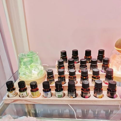 Wooden Essential Oil Rack 4 Tier Essential Oil Holder Shelves for Oil Solid Wood Essential Oil Organizer 25-Bottle Essential Oil Display Stand Tabletop Storage Rack for 5-20ml Bottles - style: 4 Layers-3
