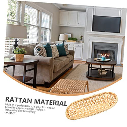 Rattan Woven Tray Decorative Food Serving Plate for Towels Storage Basket for Home Decor Photography Prop Versatile Rattan Decor Basket