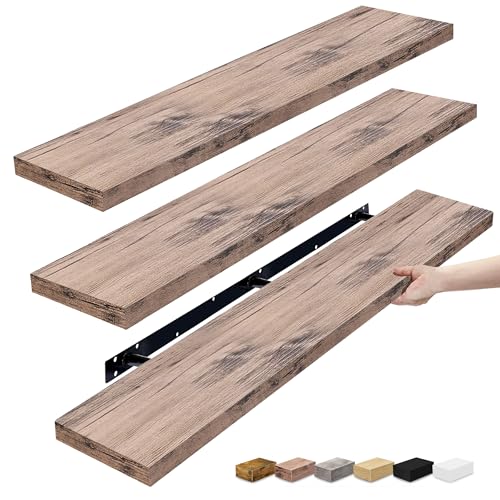 Sorbus Floating Shelves for Wall - 55 Inch Extra-Long Bathroom Shelves, Wall Decor for Bedroom, Kitchen, Living Room, Book Storage - Mounted Floating Shelf with Hidden Brackets (Mahogany, 3 Pack) - color: Mahogany, size: 55 Inch, style: 3 Pack