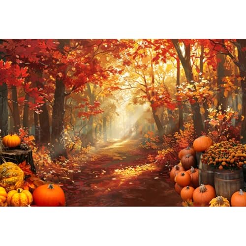 deFouliao Fall Backdrop for Photography Autumn Harvest Thanksgiving Maple Leaves Pumpkins Flowers Background Banner Thanksgiving Party Supplies Photo Booth Props, 10x8ft - color: Gold and Red, size: 10x8ft