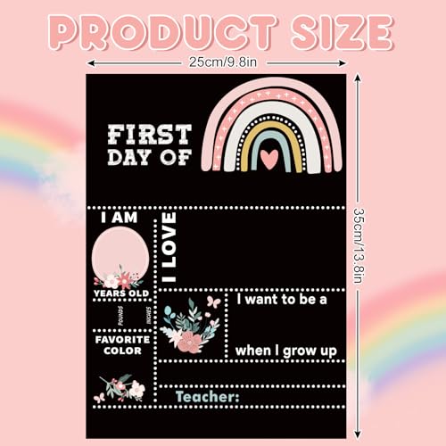 Whaline First and Last Day of School Chalkboard Cute Double-Sided Board Sign Back to School Boho Rainbow Flower Reusable Erasable Photo Prop for Students from Pre-K to College, 13.8 x 9.8 Inch