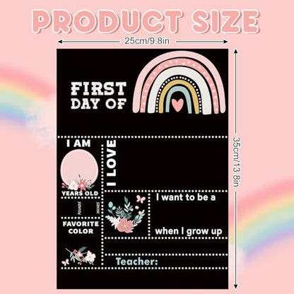 Whaline First and Last Day of School Chalkboard Cute Double-Sided Board Sign Back to School Boho Rainbow Flower Reusable Erasable Photo Prop for Students from Pre-K to College, 13.8 x 9.8 Inch