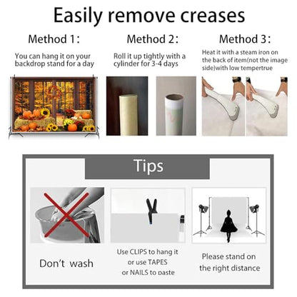 Leowefowa 8x4ft Vinyl Fall Window Backdrop Autumn Forest Pumpkin Photography Background Thanksgiving Party Decorations Baby Shower Birthday Party Background Photo Booth Props - size: 8x4ft