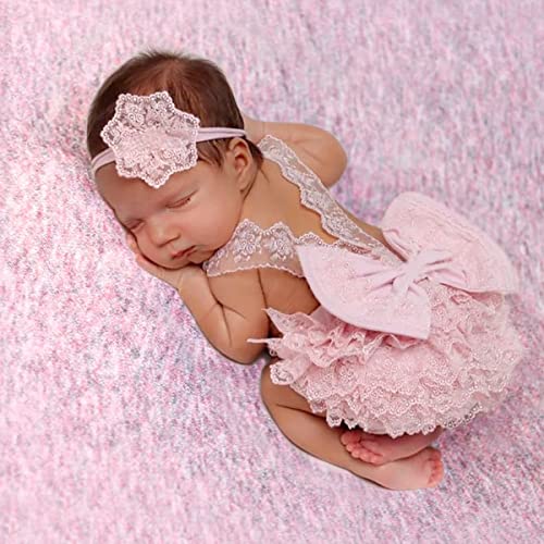 Ylsteed Newborn Photography Outfits Girl Newborn Photography Props Lace Romper Baby Photo Shoot Outfits Girls Photo Props (Strap Style - Pink) - color: Pink