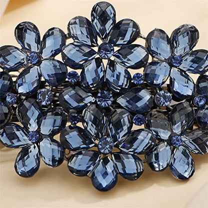 Aimimier Flower Crystal Hair Barrettes Shiny Rhinestone Hair Spring Clips Hair Pins Bridal Hairpiece Wedding Hair Accessories for Women (Blue) - color: Blue
