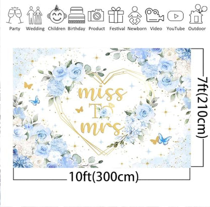 Mocsicka Miss to Mrs Bridal Shower Backdrop Boho Something Blue Bridal Shower Decorations Dusty Blue Bride to Be Wedding Shower Banner Photo Booth Props (10x7ft) - size: 10x7ft