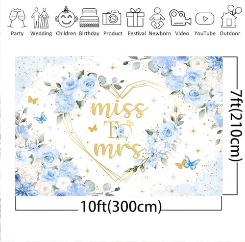 Mocsicka Miss to Mrs Bridal Shower Backdrop Boho Something Blue Bridal Shower Decorations Dusty Blue Bride to Be Wedding Shower Banner Photo Booth Props (10x7ft) - size: 10x7ft