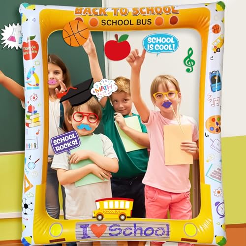 Back to School Party Photo Frame Inflatable, with 30 Pcs Photo Booth Props for First Day of School Welcome Classroom Party Decorations - color: Back to School