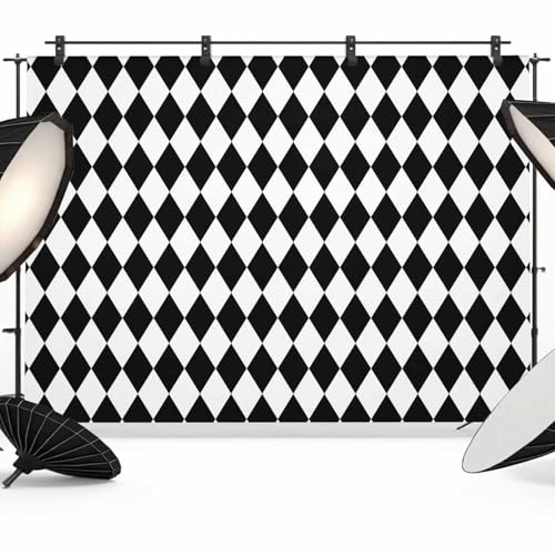 Black Diamond Plaid Backdrop for Photography, White Geometric Check Abstract Modern Photo Backdrop Portrait Background Party Banner Photo Backgrounds for Studio Booth Props, 8x6ft - color: Black, size: 8x6FT