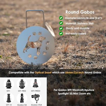 20Pcs Unique Round Gobos Kit for Optical Snoot,66mm/2.6in Metal Plate Patterns for Spotlight Attachment Compatible with Godox BFP/OT1/OT1 Pro/II/Westcott Optical Spot/Aputure SE,for Portraits/Product - style: 20P- 66mm Patterns