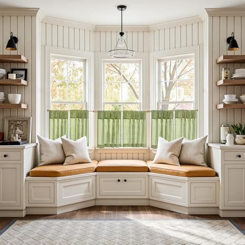 jinchan Linen Pinch Pleated Kitchen Curtains 24 Inch 2 Panels, Natural Linen Tier Curtains Back Tab Farmhouse Cafe, Light Filtering Small Window Drapes for Bathroom Laundry Room Sage Green - color: Pinch Pleated Green, size: 26"W x 24"L (Pack of 2)