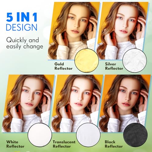 Yuntau Photography Reflector 5 in 1 Light Reflectors for Photography Collapsible Photoshoot Props with Bag for Photo Studio Lighting, Translucent, Silver, Gold, White and Black(12 Inches) - size: 12 Inches
