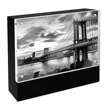 Isaac Jacobs 5” x 7” Black Wood Block Acrylic Picture Frame, Magnetic Photo Frame, Made For Tabletop Display (5” x 7” Black) - size: 5x7