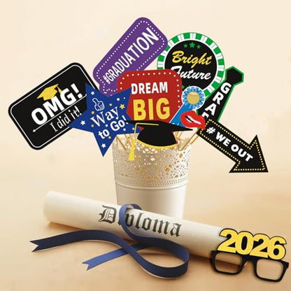 36pcs Graduation Photo Booth Props, Grad Photo Props, Graduation Decorations Class of 2026, 2026 Photo Booth Props Set for Graduation Party Favors Supplies Decorations, 2026 Grad Party Pose Signs