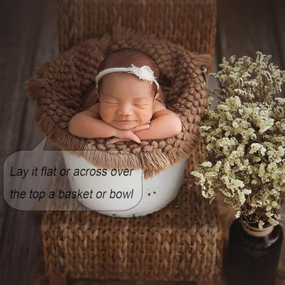 Zeroest Baby Photography Props Basket Braid Wool Wrap Newborn Photo Shoot Baskets Filler Posing Stuffer Background Blanket (Coffee) - color: Coffee