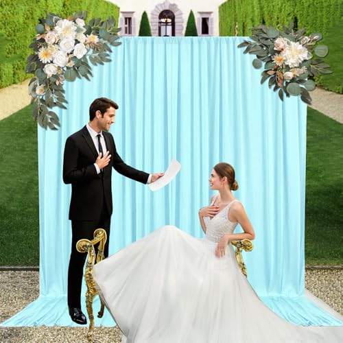 10ft x 10ft Lake Blue Backdrop Curtains for Parties, Fabric Satin Background Curtain with Rod Pockets for Weddings, Birthday, Baby Shower, Photography, Graduation Party Backdrop Drapes, 2 Panels - color: Lake Blue