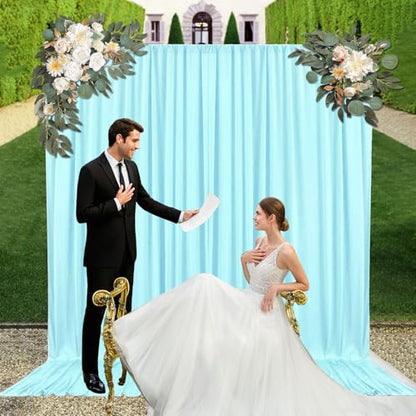 10ft x 10ft Lake Blue Backdrop Curtains for Parties, Fabric Satin Background Curtain with Rod Pockets for Weddings, Birthday, Baby Shower, Photography, Graduation Party Backdrop Drapes, 2 Panels - color: Lake Blue
