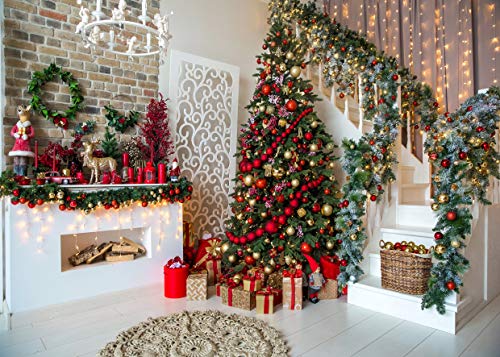 AIIKES 7x5ft Christmas Backdrops for Photography Fireplace Christmas Photography Background Indoors Xmas Tree Gift Holiday Party Decoration 11-752