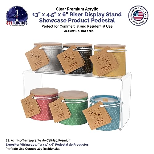 Marketing Holders 4 Pack Clear Acrylic Riser 13" Wide by 4.5" Deep Fixture Retail Jewelry Stores One Piece Reusable Ring Box Platform Lucite Throne Counter or Tabletop Pedestal - size: 13"W x 4.5"D x 6"H