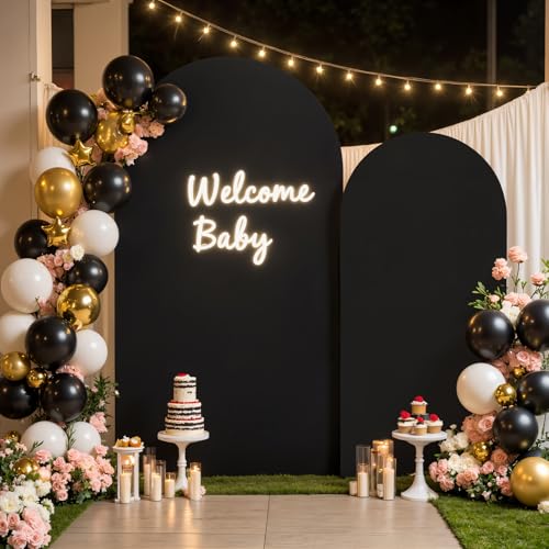 7.2 and 6FT Black Arch Covers Set of 2, Stretchy Spandex Fabric Arch Backdrop Cover, Double-Sided Fitted Wedding Arch Backdrop for Baby Shower Birthday Party Photo Booth Decoration - color: Black