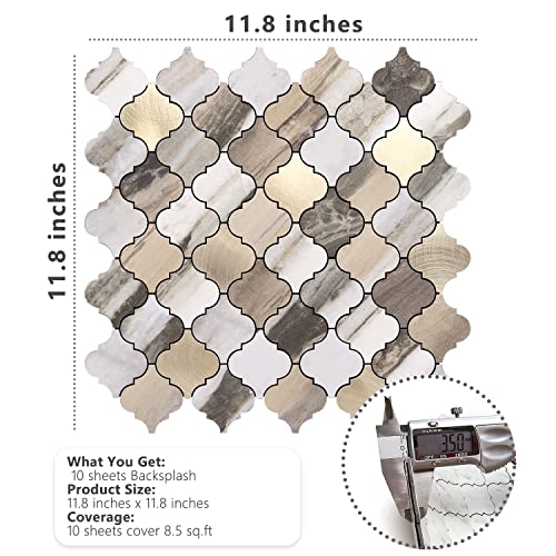 STICKGOO Arabesque Peel and Stick Backsplash Tile, Stick on Backsplash for Kitchen and Bathroom, Gold Wood Grain Marble Look PVC Mixed Metal Aluminum Mosaic Tiles(10 Sheets) - color: Gold Wood Grain Marble