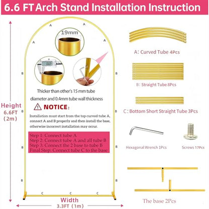 6.6FT Metal Wedding Arch Stand Gold Square Arched Backdrop Frame for Party Ceremony Valentines Day Birthday Bridal Baby Shower Garden Floral Balloon Arch Decoration - size: 6.6ft Stand