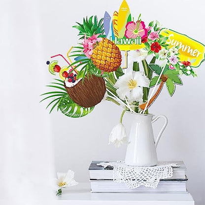 29 PCS Hawaiian Party Photo Booth Props Kit, LMSHOWOWO Inflatable Hawaiian Photo Booth Frame Selfie Frame, Funny Summer Luau Photo Booth Props for Hawaiian Tropical Tiki Summer Pool Party Supplies - color: Colorful Hawaiian