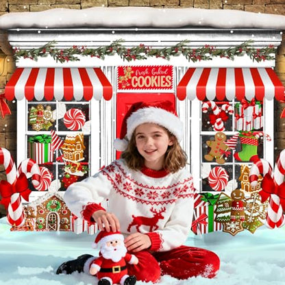Mocsicka 7x5ft Christmas Candy Store Backdrop Xmas Gingerbread Store Photography Background Candy Cane Holiday Party Photo Decor Portrait Studio Booth Photobooth Props - size: 7x5ft