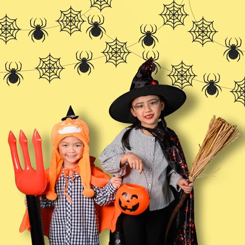 Xinnun Halloween Party Decorations Spider Web Banner Garland Horror Theme Banner Cutouts Ribbon Streamers for Black Halloween Birthday Party Office School Home Decor - style: Spider