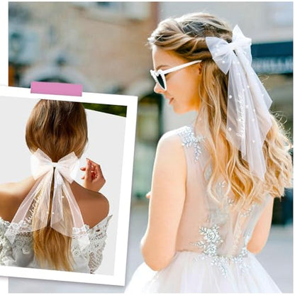 Bachelorette Party Veil - Edgy Embroidered Bow Headpiece, Bride Sunglasses and Straw | 2-Layer Pearl Veil, Bridal Shower Photo Booth Must-Have, Dare Game Props, Bride to Be Survival Kit