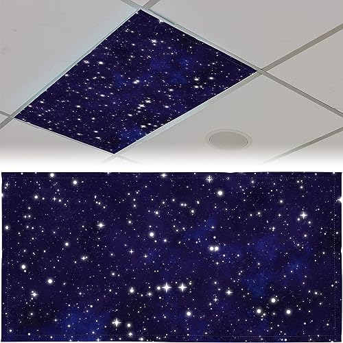 Patelai 4 x 2 Feet Fabric Fluorescent Light Cover for Ceiling Classroom Magnetic Cubicle Shade with 10 Magnets Fluorescent Light Filters for School Home Office Drop Lamp Decor(Starry) - style: Starry