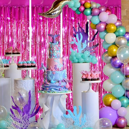 Valentines Day 4 Pack 3.3 * 8.3 ft Foil Curtain Metallic Tinsel Fringe Curtains Photo Booth Props Backdrop for Birthday Wedding Engagement Baby Shower Christmas Holiday Celebration Partyl,Hot Pink - color: Hot Pink, size: 4 Pack