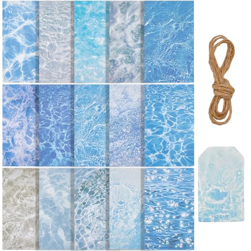 GORGECRAFT 30Pcs 15 Styles Water Ripple Pattern Paper Water Texture Background Scrapbook Paper 143x93mm Sea Ocean Waves Patterned Cardstock for Scrapbooking Photo Album DIY Craft Decor Card Making