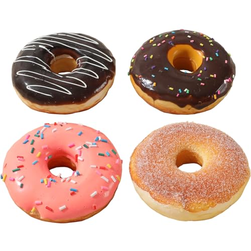 Joeabor Fake Donut 4 Pack Artificial Doughnut for Decoration Realistic Fake Food for Display Faux Dessert Party Decorations Photography Props - color: 4-pack C
