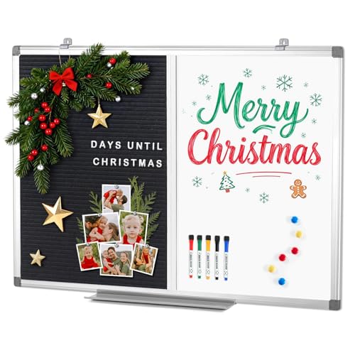 S SWANCROWN Magnetic Dry Erase & Felt Board Combo - Changeable Letter Felt Board for School, Office, Home - Aluminum Frame, 36x24 inch - color: Black-vertical, size: 36"W x 24"H