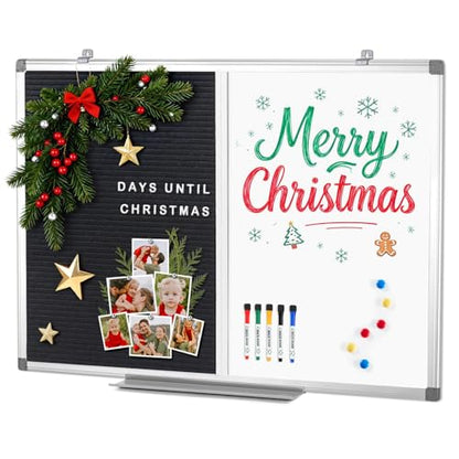 S SWANCROWN Magnetic Dry Erase & Felt Board Combo - Changeable Letter Felt Board for School, Office, Home - Aluminum Frame, 36x24 inch - color: Black-vertical, size: 36"W x 24"H