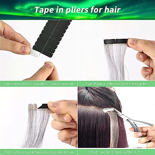 Hair Extensions Tools Kit, Professional Tape in Hair Sealing Pliers Flat Surface Hair Extension Plier Tools with Double Sided Replacement Adhesive Tape Tabs -Silvery