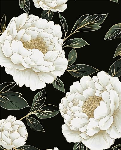 Laatse Dark Green Floral Wallpaper Peel and Stick Leaf Contact Paper 17.5" x 118" Vinyl Waterproof Self Adhesive Vintage White Flower Wall Mural for Room Walls Cabinet Drawer Table Decor - color: Green/White/Gold, size: 17.5" x 118"