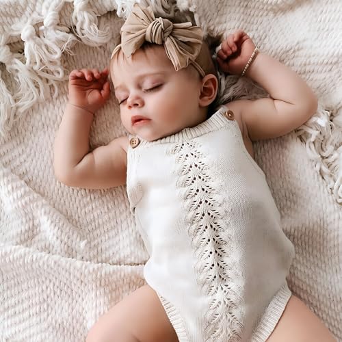 5PCS Baby Girl Bow Headbands Soft Stretchy Nylon Hair Bows for Newborn Infant Toddler Cute Solid Color Bowknot Headwear for Party Photo Props Gifts(Mixed, Elastic)