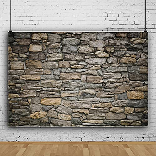 Laeacco 8x6FT Vintage Stone Brick Wall Polyester Backdrop Grunge Rock Stone Texture Retro Rustic Countryside Photography Background Party Banner Newborn Baby Kids Boys Adults Portrait Photo Shoot