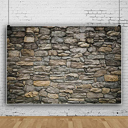 Laeacco 8x6FT Vintage Stone Brick Wall Polyester Backdrop Grunge Rock Stone Texture Retro Rustic Countryside Photography Background Party Banner Newborn Baby Kids Boys Adults Portrait Photo Shoot