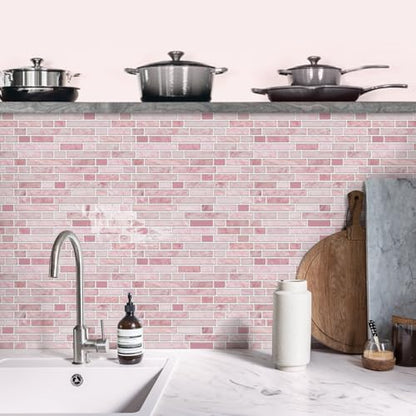 VICCI 12-Sheet Peel & Stick Tile Backsplash 12" x 12" Stick-On Wall Tiles Decals for Kitchen Bathroom & Laundry Room,Pink,Textured Style - color: Spt-106, size: 12 x 12 inch (3D Textured style)