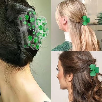 2pcs Green Shamrock Hair Claw Clips, St. Patrick's Day Hair Accessories for Women Girls,Irish Flag Lucky Clover Hair Jaw Barrettes,Holiday Party Favors - color: St. Patrick's A