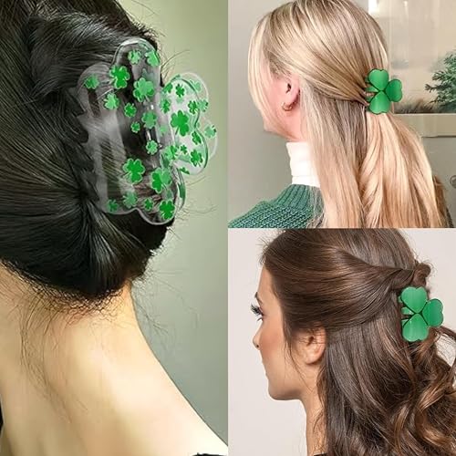 2pcs Green Shamrock Hair Claw Clips, St. Patrick's Day Hair Accessories for Women Girls,Irish Flag Lucky Clover Hair Jaw Barrettes,Holiday Party Favors - color: St. Patrick's A