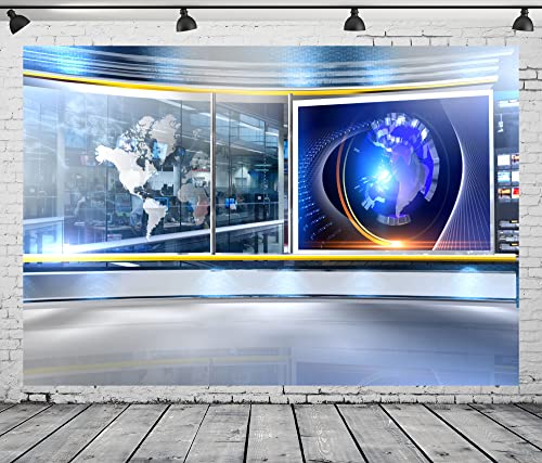 Fabric 8x6ft News Broadcast Backdrop TV Show News-Television Hall Interior Scene Photograohy Background Record News Report Business Study Backdrop Host Portrait Studio Props - size: 8x6FT