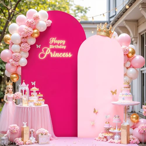 7.2FT 6FT Arch Backdrop Cover for Wedding, Set of 2 Stretchy Spandex Fitted Arch Stand Cover for Baby Shower, Birthday Party Decor, Chiara Backdrop Cover with Double-Sided Design(Pink, Hot Pink) - color: Pink+Hot Pink