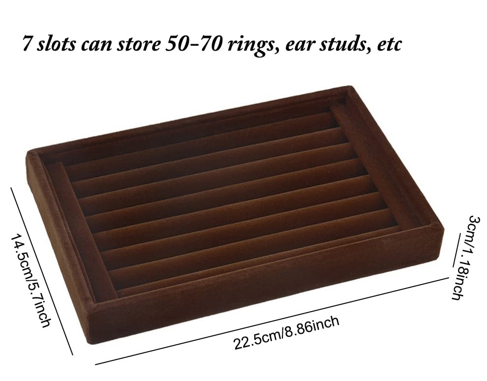AKOAK 1 Pack Jewelry Display Tray Wooden Flannel Dresser Ring Earring Bracelet Watch Storage Case Portable Display Rack (brown) - color: brown