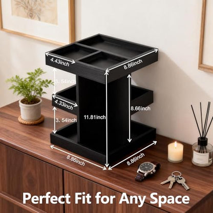 Cologne Organizer for Men, 3-Tier Rotating Perfume Stand - Large Capacity Wooden Display Shelf & Storage for Fragrance, Watch, Sunglasses - Modern Desk, Dresser Top, Bathroom Organizer - Birthday Anniversary Ideal Gift for Husband, Boyfriend, Father