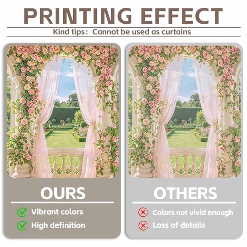 Fabric 7x5ft Spring Window Scenery Photography Backdrop Pink Flowers Rose Graden Background Girl Princess Wedding Bridal Shower Birthday Party Decorations Photo Props - size: 7'x5'